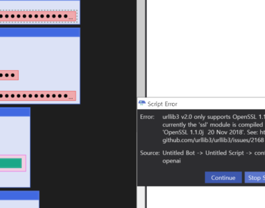 [sol]Getting urllib3 v2.0 only supports Openssl 1.1.1 error While running Open ai API commands ubotstudio